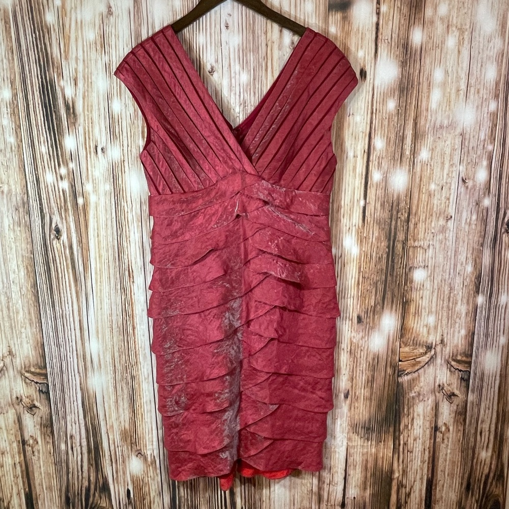 Adrianna Papell Dress Womens Size 12 Red Metallic Glitter Tiered Cocktail